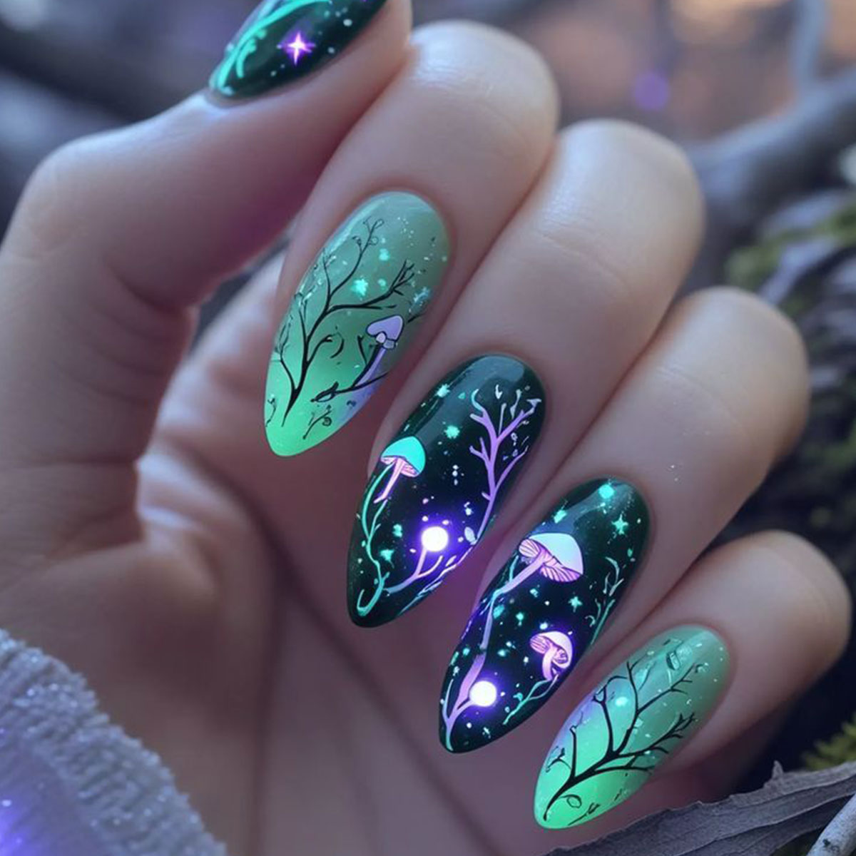Nail Art Press On - Миндальный пресс на ногтях, грибные накладные
